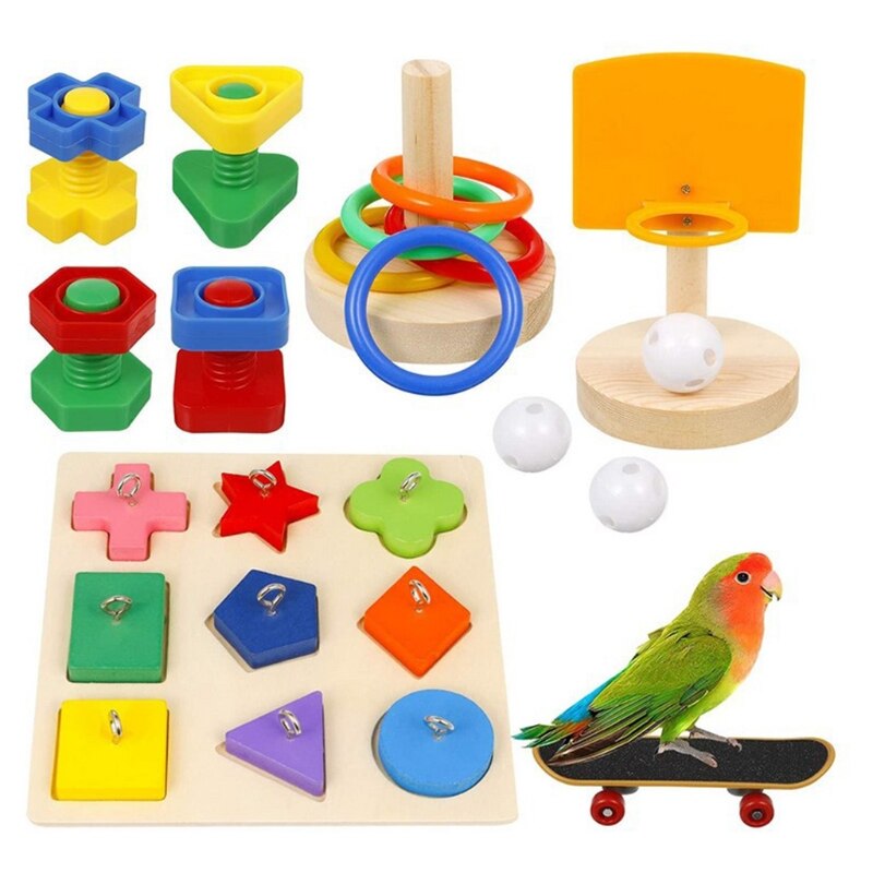 5 Pcs Bird Parrot Training Toys Set Include Wooden... – Vicedeal