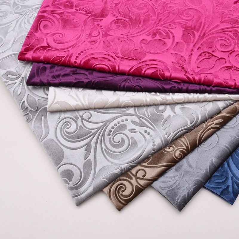 Bred 59 " 3d präglad sammet italiensk flanellklädsel velour soffa tyg vid gården kudde kudde duk material