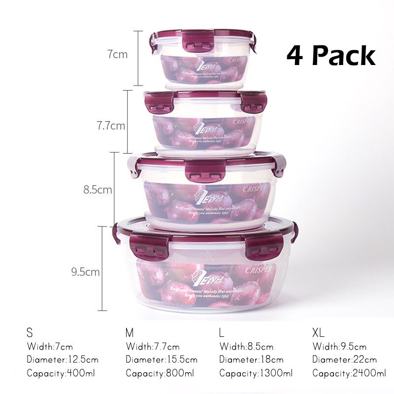 Food Storage Container with Lids Plastic Food Containers Lunch Box Refrigerator Airtight Leak Proof Easy Snap Lock PP H2005: Y2332 Purple 4 Pcs