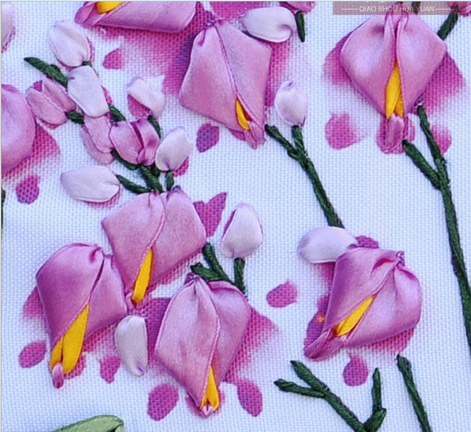 3D Orchid satin silk Ribbon embroidery handcraft plant flower cross-stitch kit DIY handmade needlework wall art decor craft