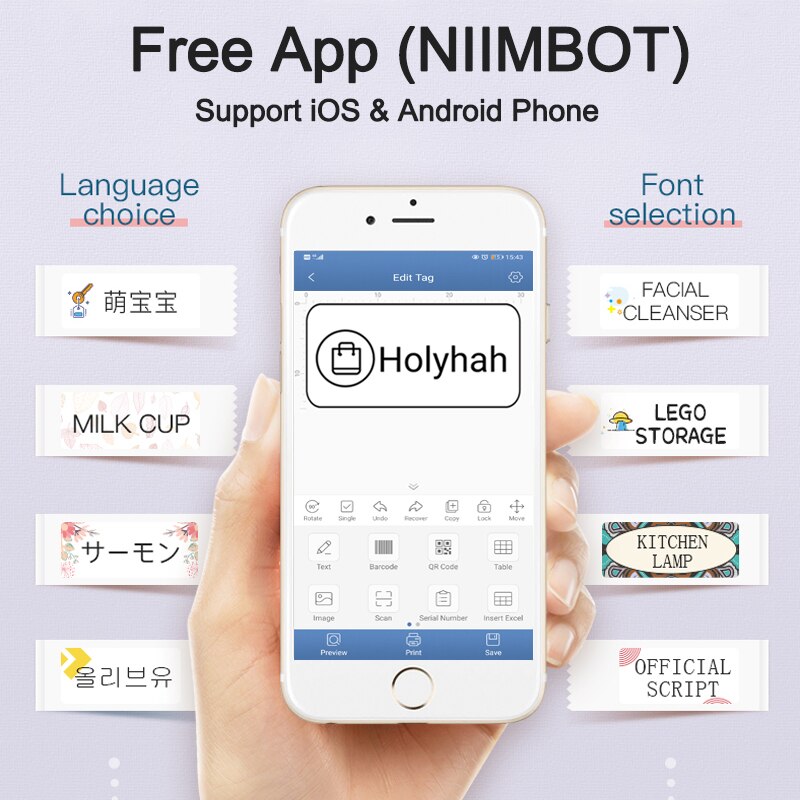 Niimbot D11 Mini Portable Thermal Label Printer Pocket Tape Sticker Label Maker For Mobile Android iOS Phone