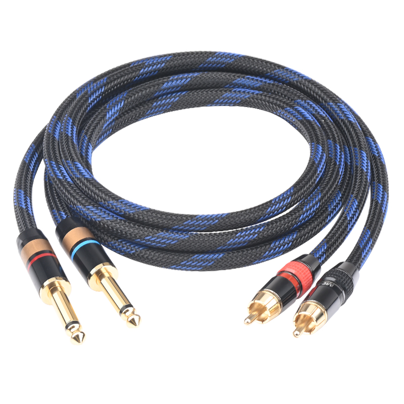 Ataudio hifi lydkabel dobbel 6.35mm til dobbel rca for mikserkonsollforsterker 2* rca  to 2*1/4 -tommers jack skjerming 6n ofc-kabel