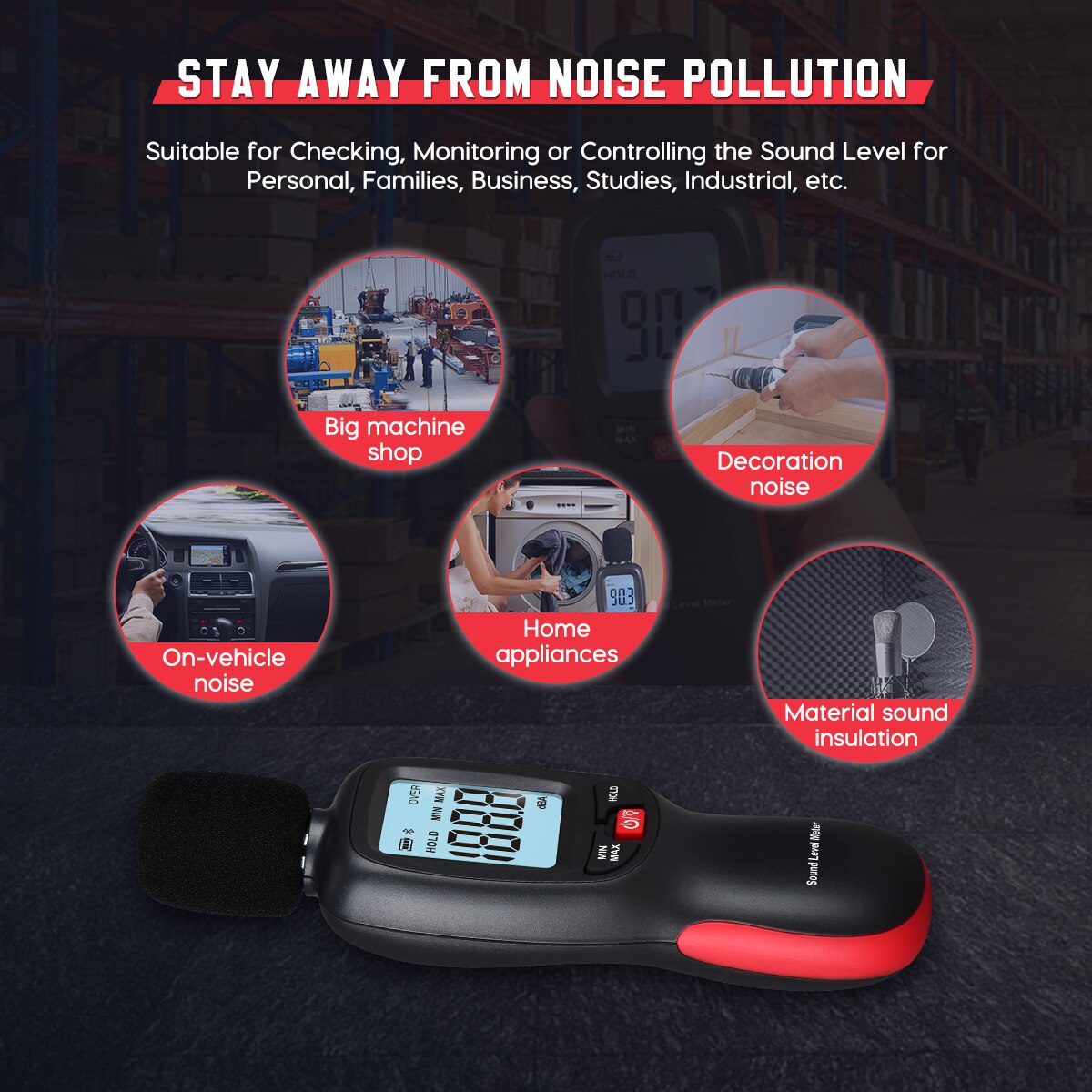 LUTIFIX WT85 Mini Digital Sound Level Meters 30~130db Digital Noise Tester Decibel Volume Meter Digital Measuring Instruments