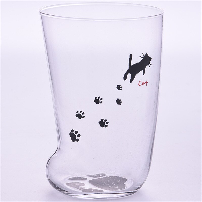 Cute Cat Paws Glass Cup Heat-resistant Home Milk Juice Beer Frosted Glass Cup Office Coffee Mug Drinking Glasses: Clear cat