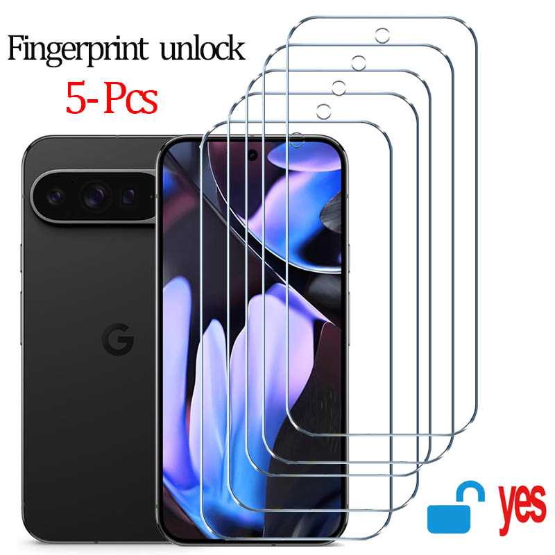 Desbloqueo de huella dactilar cristal templado para Pixel 9 Pro 10 8A 9A 7 6A 7A 8 Pro Protector de pantalla Pixel 9 Pro XL lamina mica para Google Pixel 9 Screen Protector: Azul oscuro /  Opción6