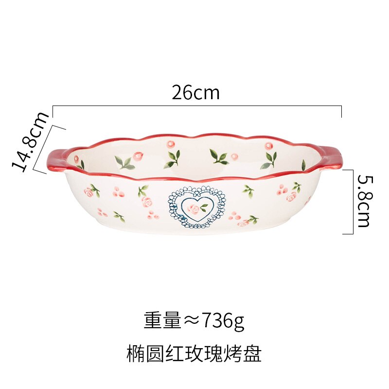 European double-eared baking pan ceramic baking rice bowl household rectangular plate western food plate wy121705: A