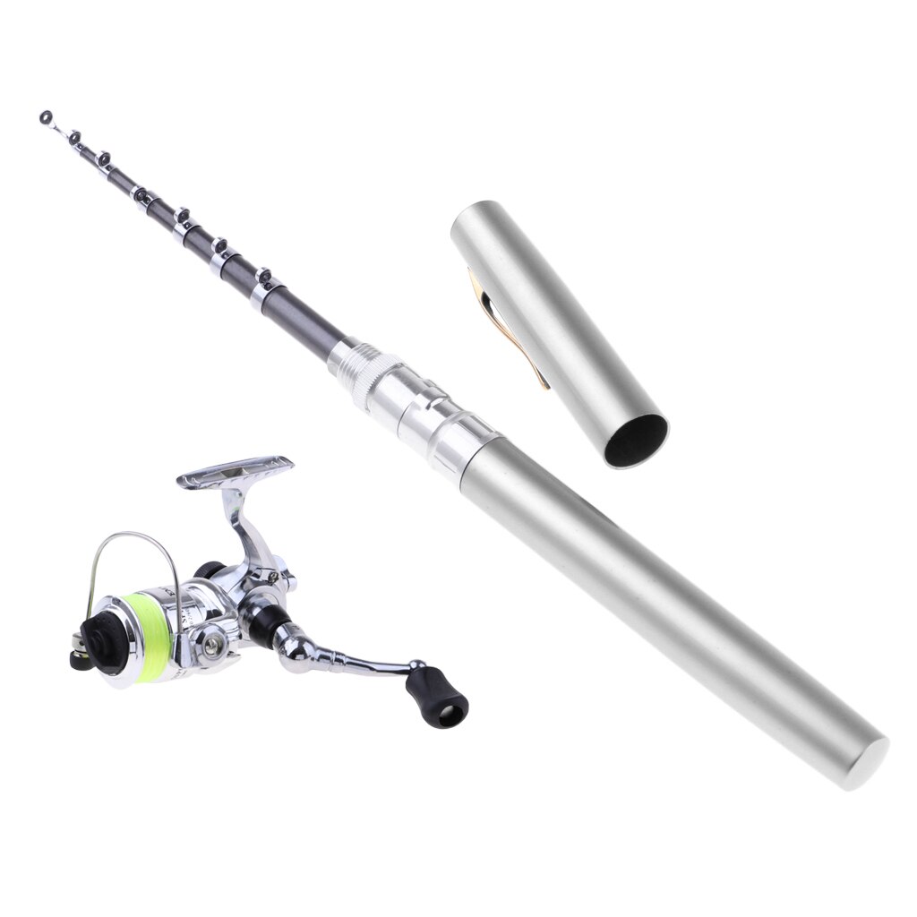 Pen Pocket Fishing Rod and Reel Line Combos Travel Portable Fishing Rod Kits: Silver