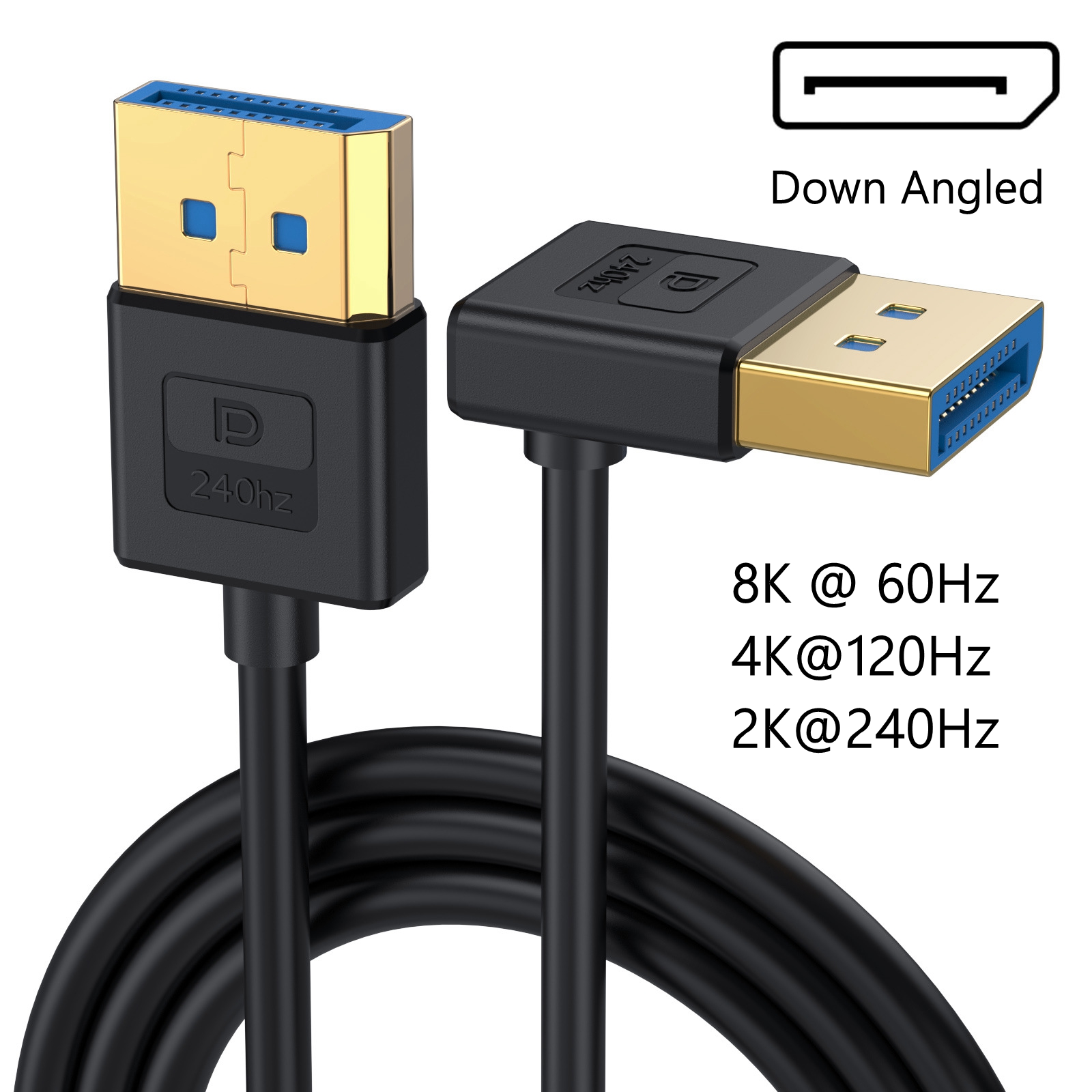 silicone cable Right Angle Displayport 1.4 Cable 90°Angled Displayport Cable 1.4V up to 8K 60Hz 4K/144Hz Supported 32.4Gbps: WHITE / 3m