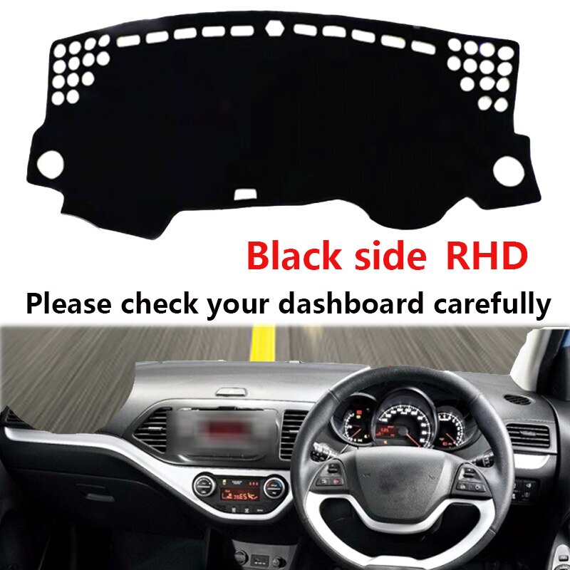 Auto dashboardhoes dashboard mat tapijt cape voor kia picanto morning 2 lagen lhd rhd auto zonnescherm kussen: Rhd zwarte kant