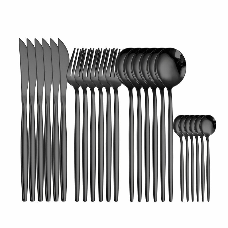 Gold Cutlery Tableware 24 Piece Knife Fork Spoon Set Polishing Flatware Forks Spoon Set Stainless Steel Cutlery Dinnerware Sets: black 6sets