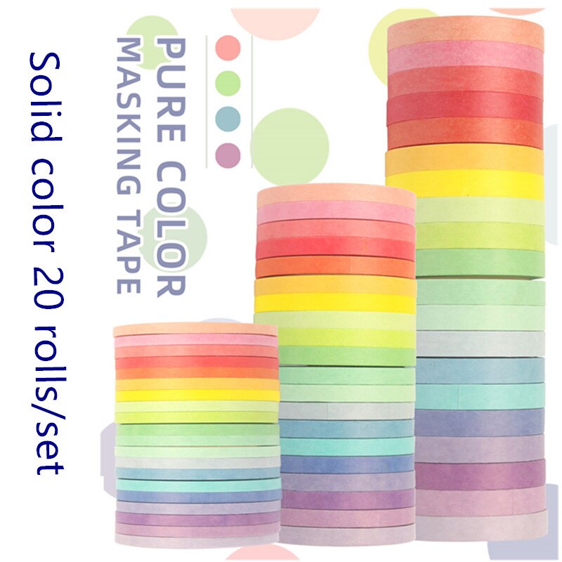 20 Rolls Set Solid Slim Washi Tape Regenboog Zelfklevende Masking Tape Voor Scrapbooking Diy Stationaire Kerstcadeau Decoratie