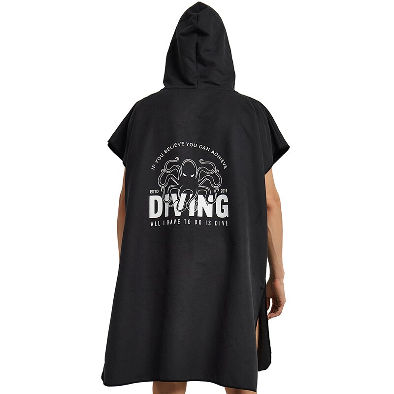 Mikrofiber poncho handduk surf beach våtdräkt byte handduk badrock tryck med huva vattensporter aktiviteter vuxna män kvinnor hda: Svart bläckfisk