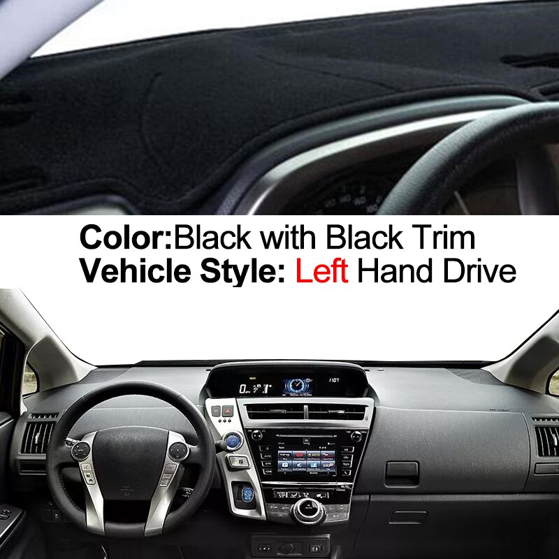 Car Dashboard Cover For Toyota Prius V ZVW40 For Mebius - Center Console Protector Carpet Dashmat: Black LHD