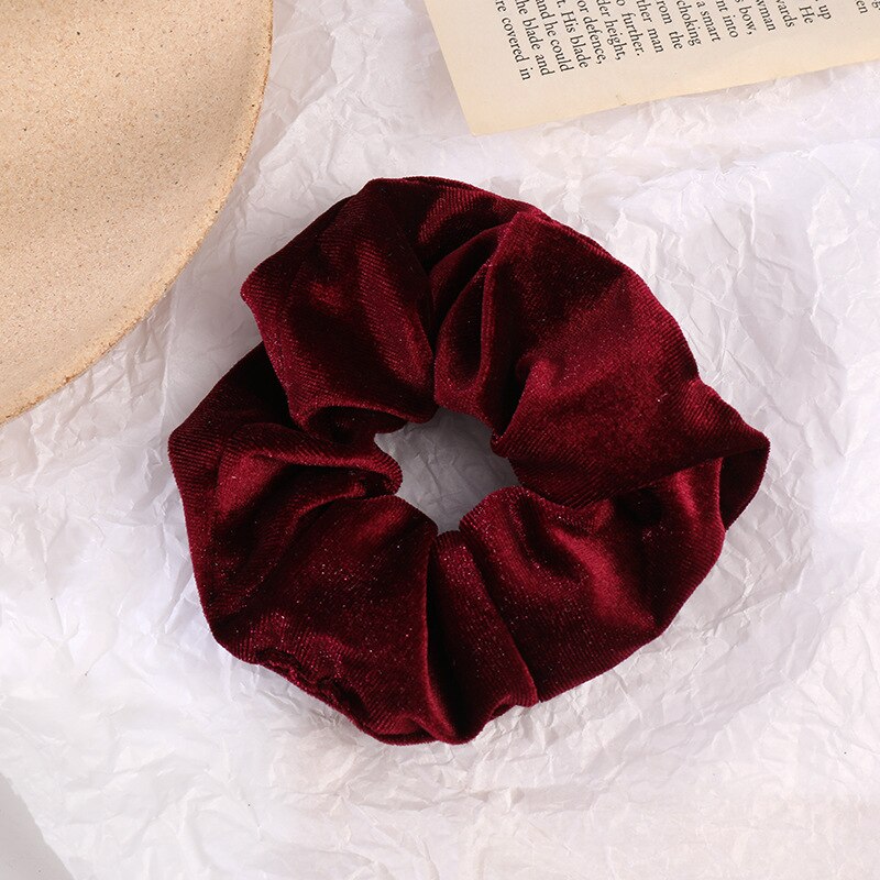 Diadema de terciopelo para mujer, diadema de Lazo Rojo de vino negro, bandanas de franela, de Color sólido coletero, accesorios de pelo elegantes: scrunchie-red