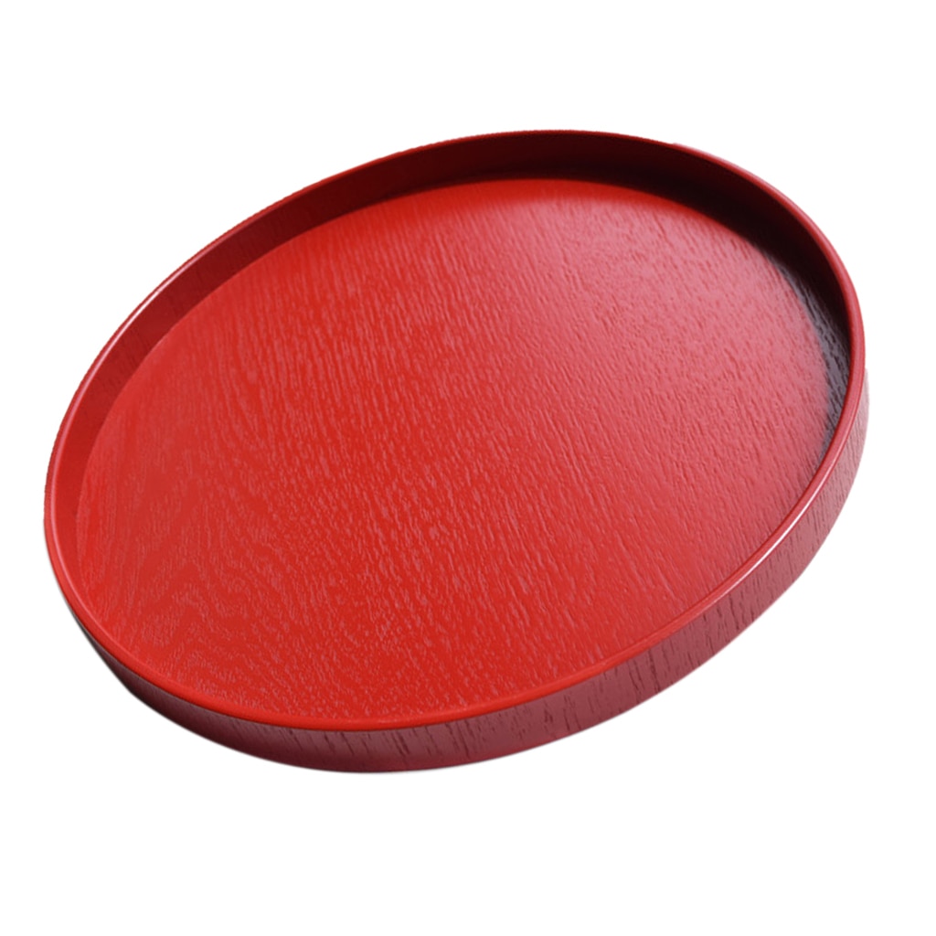 Round Wooden Plate Food Snack Serving Trays Salad Bowl Platter Red 21cm