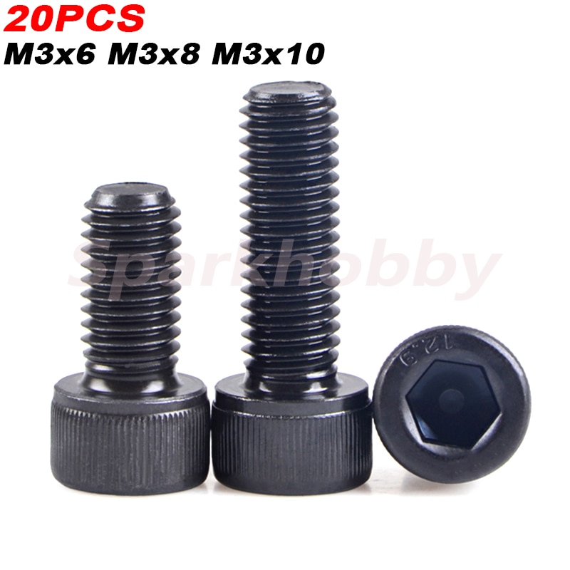 20PCS Grade 12.9 M3x6 M3x8 M3x10 Allen socket head screw Hexagon Socket Head Screw Black Nickel plated Allen socket head screw