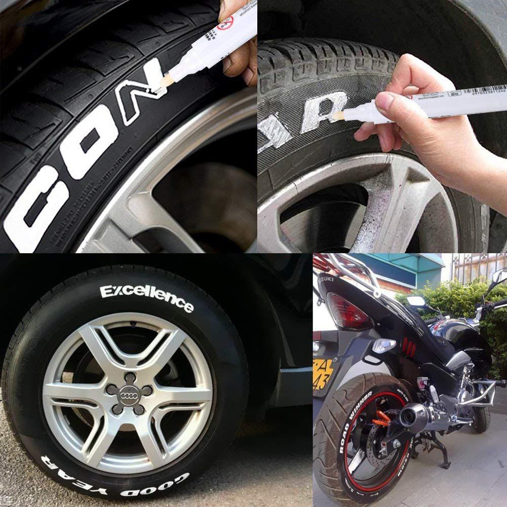 10 Stck Weiß Reifen Farbe Marker Stifte einstellen, universelle Wasserdichte dauerhaft Stift passen für Auto Motorrad Reifen Lauffläche Gummi Metall
