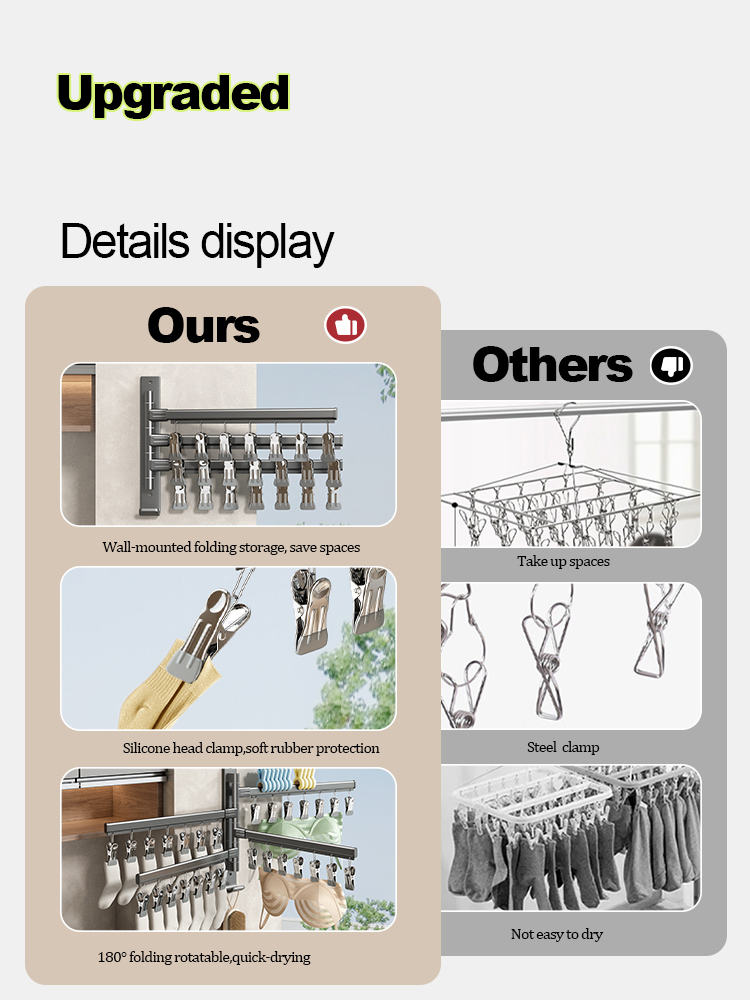 Ganchos de pared para baño, colgador de estante, barra de toalla, toallero plegable, varillas para ropa, calcetines para balcón, sujetador, colgador de toallas, accesorios de baño