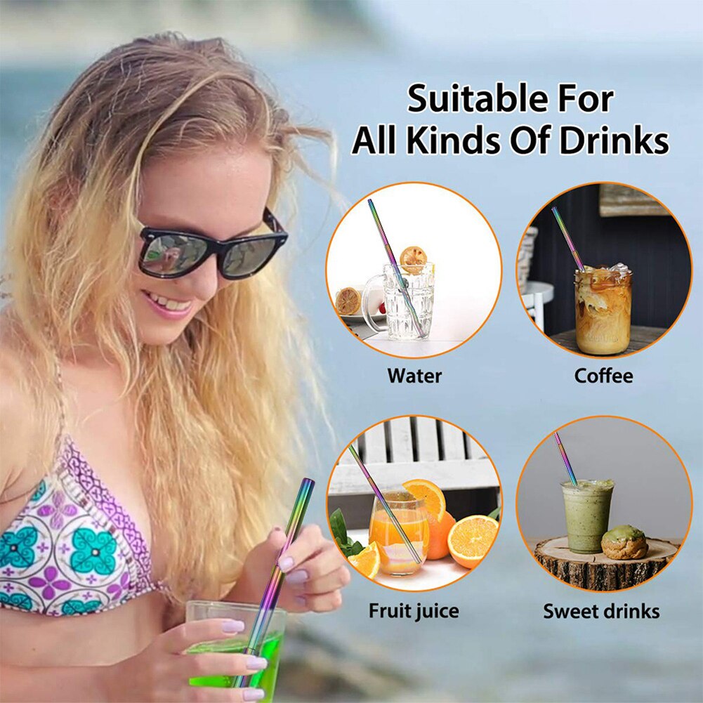 Reusable Stainless Steel Straws with Aluminium Keychain Case Cleaning Brush Collapsible Telescopic Portable Drinking Straws