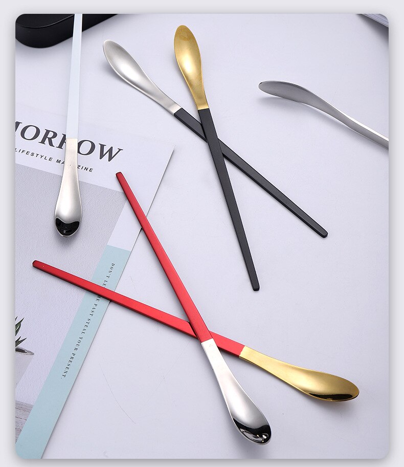 304 Stainless Steel Long Handle Stirring Spoon Cocktail Bartender Spoon Coffee Spoon Dessert Long Spoon Japanese Stirring Spoon