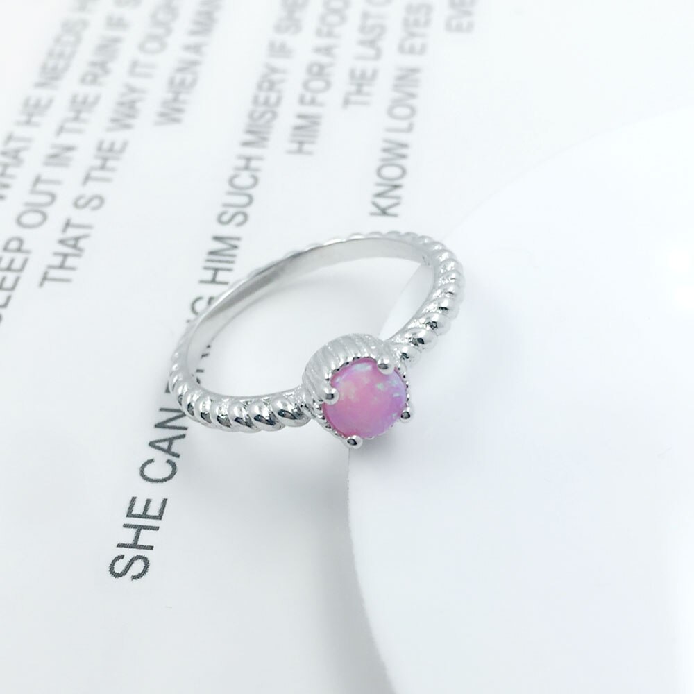 Simples real 925 anel de prata esterlina com redondo branco pedra opala aniversário presentes jóias finas anéis de dedo feminino (lam hub fong)