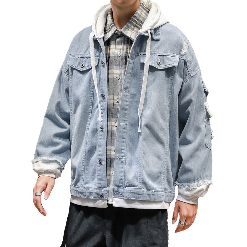 Men's Hooded Denim Jacket Streetwear