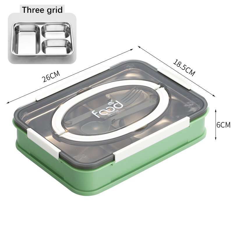 Bento Box Japanese Style Stainless Steel Lunch Box Food Warmer Leak-Proof Breakfast Lunch Box For Kids With Compartment Food Box: Green