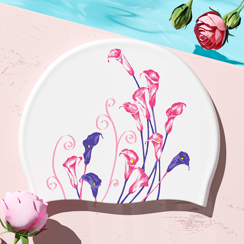 Stylish Silicone Swimming Cap Waterproof No Leaking Printed Swim Cap Shower Pool Keep Hair Dry: Yellow