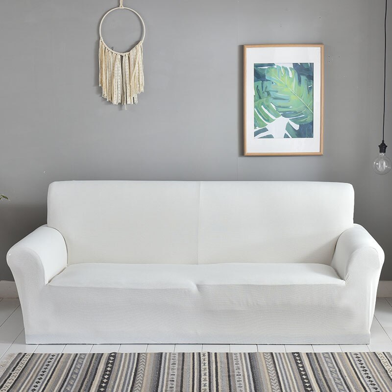 Hvit twill sofadeksel lenestol / loveseat sofadeksel universell altomfattende sklisikker elastisk overdrag til stuen