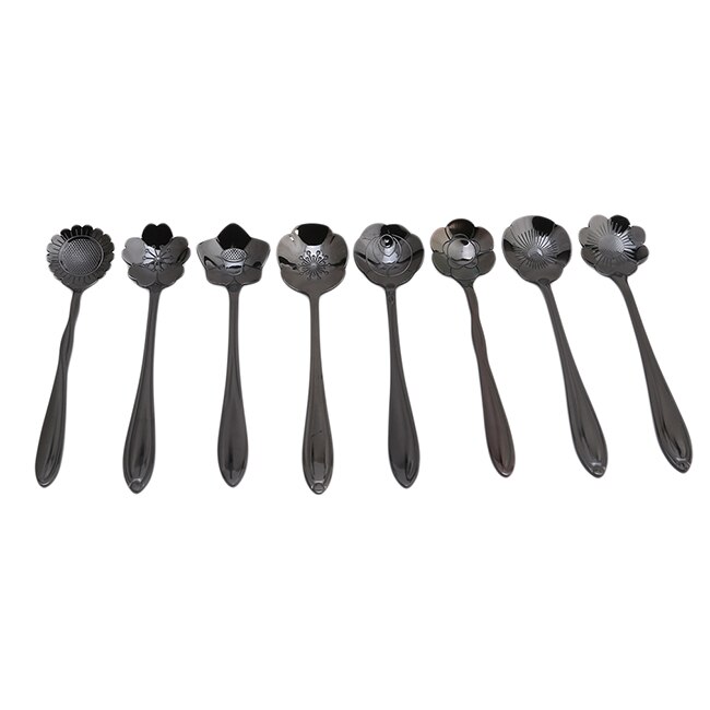 8 unids/set flores de cerezo de acero inoxidable té cuchara de café cucharaditas de hielo crema de azúcar cubiertos oro cocina vajilla