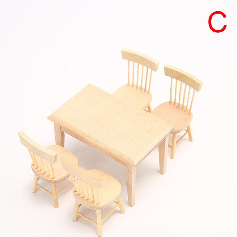 1/12 miniature dukkehus møbler træ spisebord stol simulation legetøj: C