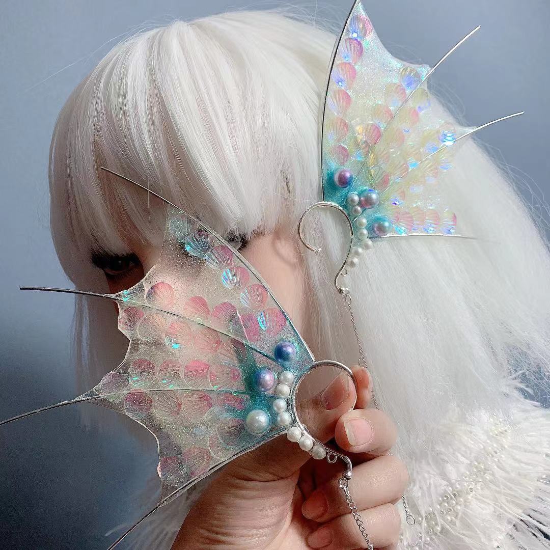 Beautiful Mermaid Elf Fairy Cosplay Ear Halloween Party Dress Up Forest Spirit Fish Cosplay Props Festival Headdress