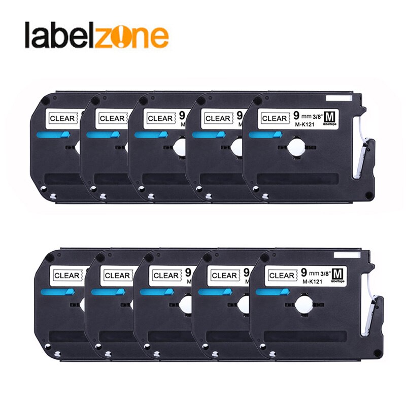 9mm Zwart op helder MK121 Labeltapes Compatibel Brother p-touch Printer lint cassette M-K121 MK-121 mk121 m121 voor brother: 10pcs label tapes