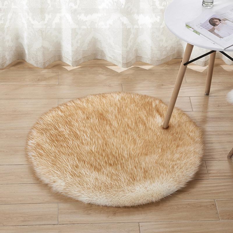 Shaggy Tapijt Wol Faux Pluizige Mat Kunstmatige Schapenvacht Harige Mat Ronde Tapijt Geen Pluisjes Tapijt Voor Slaapkamer Woonkamer Decor 30*30Cm: White yellow tip