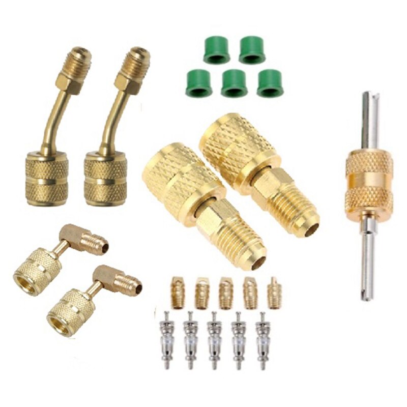 R410A Charging Vacuum Port Adapter Kit,2PC 45 Degree Angled and 90 Degree Charging Vacuum Adapters,for Mini Split System: Default Title