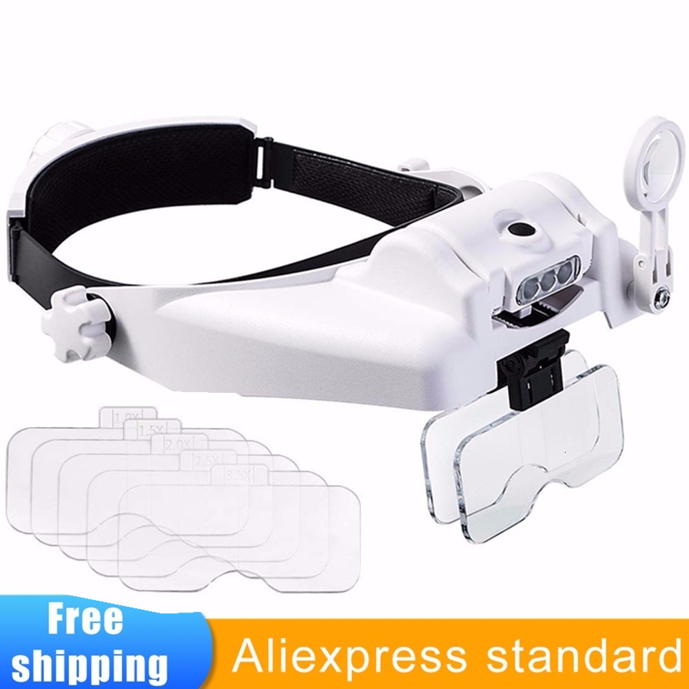 Multi-function Headband Magnifier Loupe Led Head Mounted Magnifying Glass With 5 Replaceable Lenses Watchmaker Repair Tool: Default Title