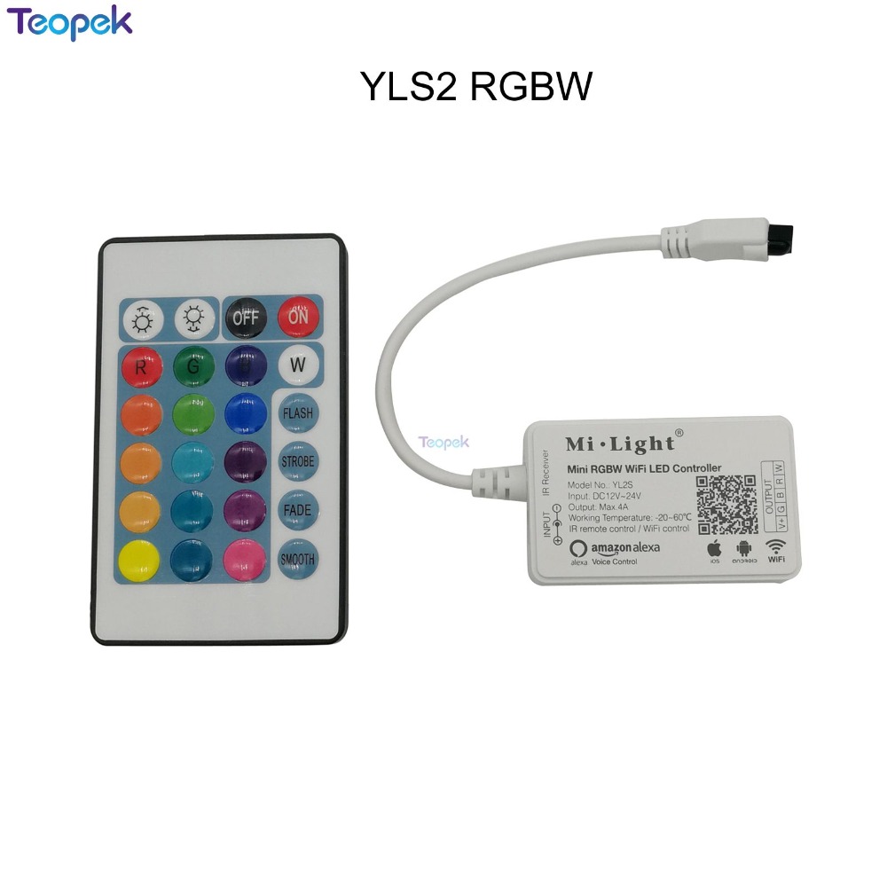 Mi.light Mini WiFi LED Smart Light Controller YL1S YL2S + 24 IR Key Remote 4G Group Alexa Control for RGB / RGBW LED Strip