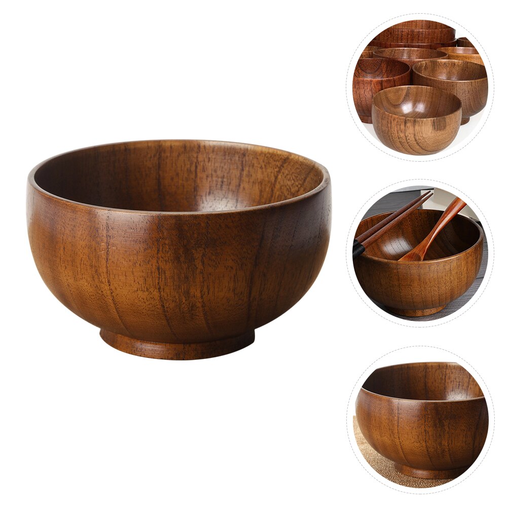 Practical Wood Salad Bowl Thicken Fruits Bowl Round Bowl S M L