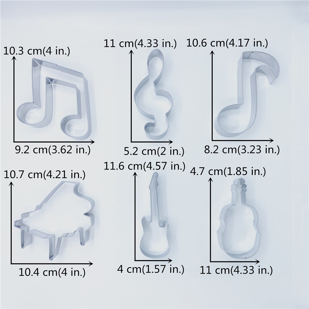 KENIAO muzyka zestaw robić cięcia ciasteczek-6 sztuka-skrzypce, fortepian, gitara elektryczna, nuta herbatniki foremki robić masy cukrowej-ze stali nierdzewnej