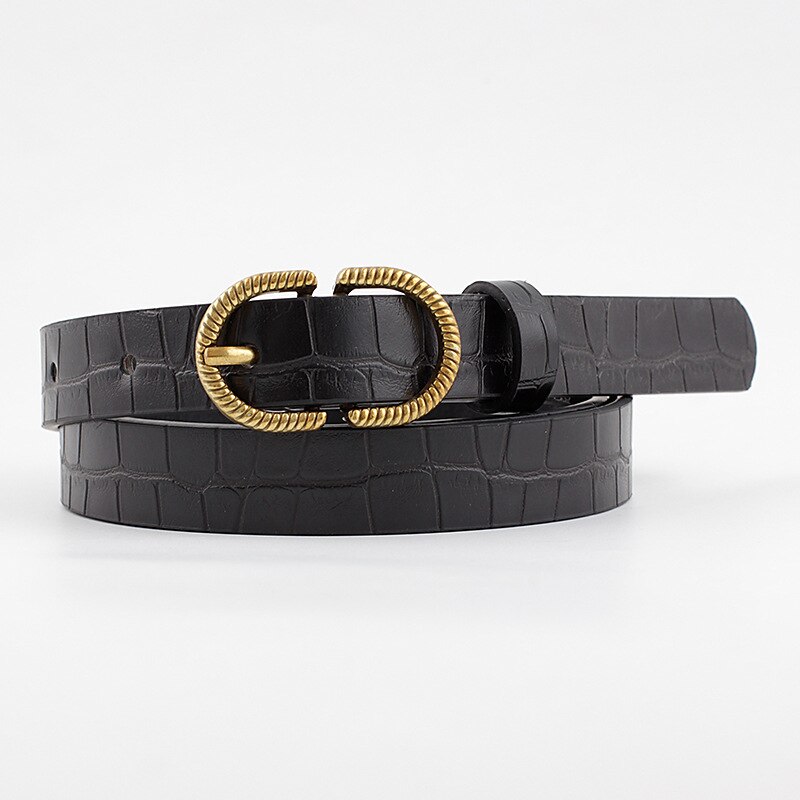 Merkebelte kvinne gullspenne svart hvitt skinnbelter til kvinner kvinnelige jeans smale damer midje belte ceinture femme linning: Svart
