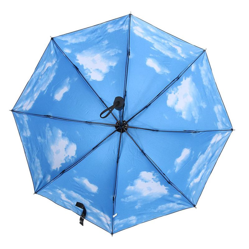 Sommer foldning regnfuld paraply anti-uv regntæt paraplyer solbeskyttelse parasol blå himmel hvide skyer trykt sol kvinde