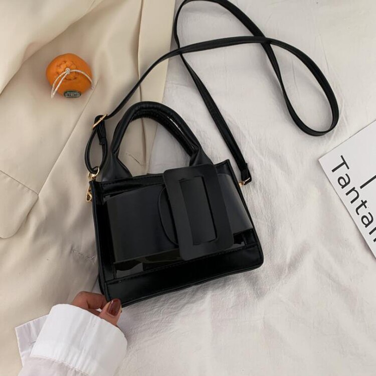 Zomer Mode Schoudertas Kleine Handtassen Voor Vrouwen Pu Leer Transparante Crossbody Tassen Voor Vrouwen Top-Handvat Tas: black