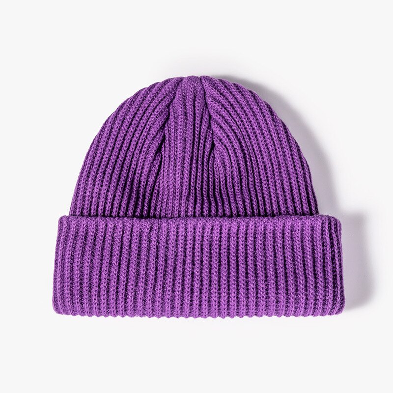 Luxury Brand Knitted Winter Autumn Beanies Men Women Solid Outdoor Thick Warm Hat Casual Skullies Big Size Caps: Purple