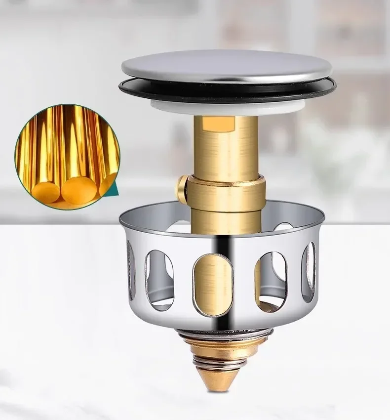 Universal Metal Bathtub Strainer Plug with Pop-up Drainer Waste Stopper Basin Drains Hair Catcher - Bathroom Accessory