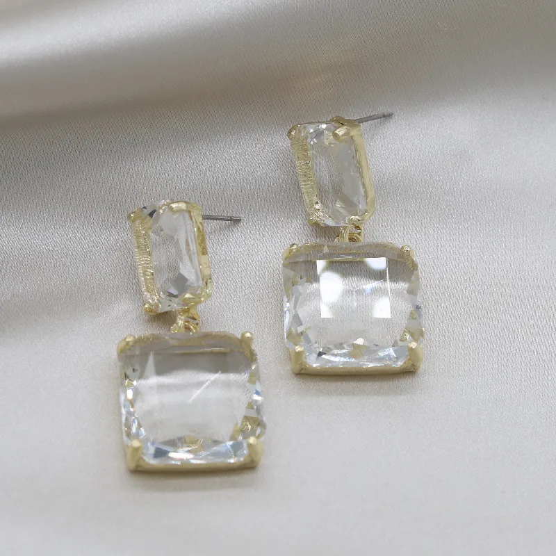 Boucles d'oreilles coréennes en cristal, bijoux à la , double carré, quatre couleurs, simple tempérament, pour tous les jours, offre spéciale