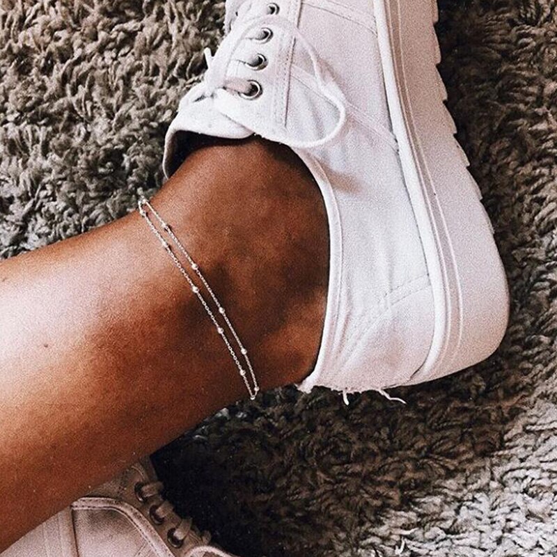 IF YOU Bohemian Beads Anklets for Women Boho Colorful Stone Gold Sliver Anklet Ankle Bracelet on Leg Anklet Jewellery