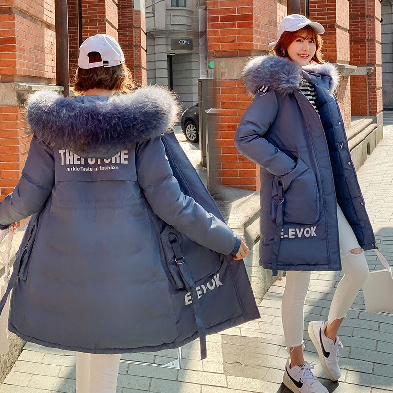 Lange bontjas met capuchon, bakkerij winterjas, donsjas, dames oversized jas, gewatteerd katoen, parka met opschrift, grote zak