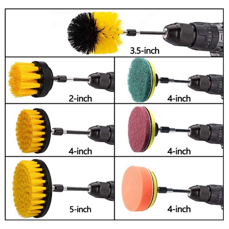 8Pcs Drill Brush Scrub Brush Drill Attachment Kit Drill Powered Cleaning Brush Attachments for Cleaning Tile and Grout