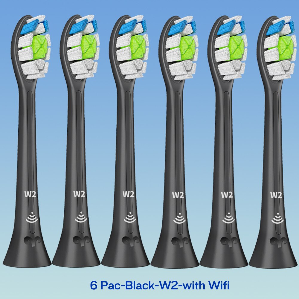 W2 DiamondClean Toothbrush Heads for Phillips Sonicare Electric Toothbrush HX9023 HX6024 HX3220 HX6250 HX6530 HX6730 HX8911: 6-BK-W2-with Wifi