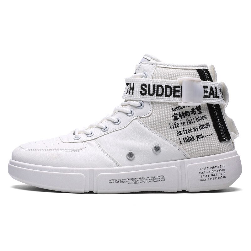 Herenschoenen winter heren casual schoenen hoge canvas schoenen heren veterschoenen platte schoenen martin boots casual schoenen van niet-leer 43: Wit / 8.5